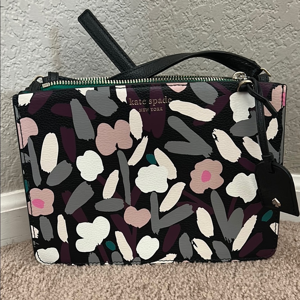 Kate Spade Black and Pink Clutch with Artistic Floral Design